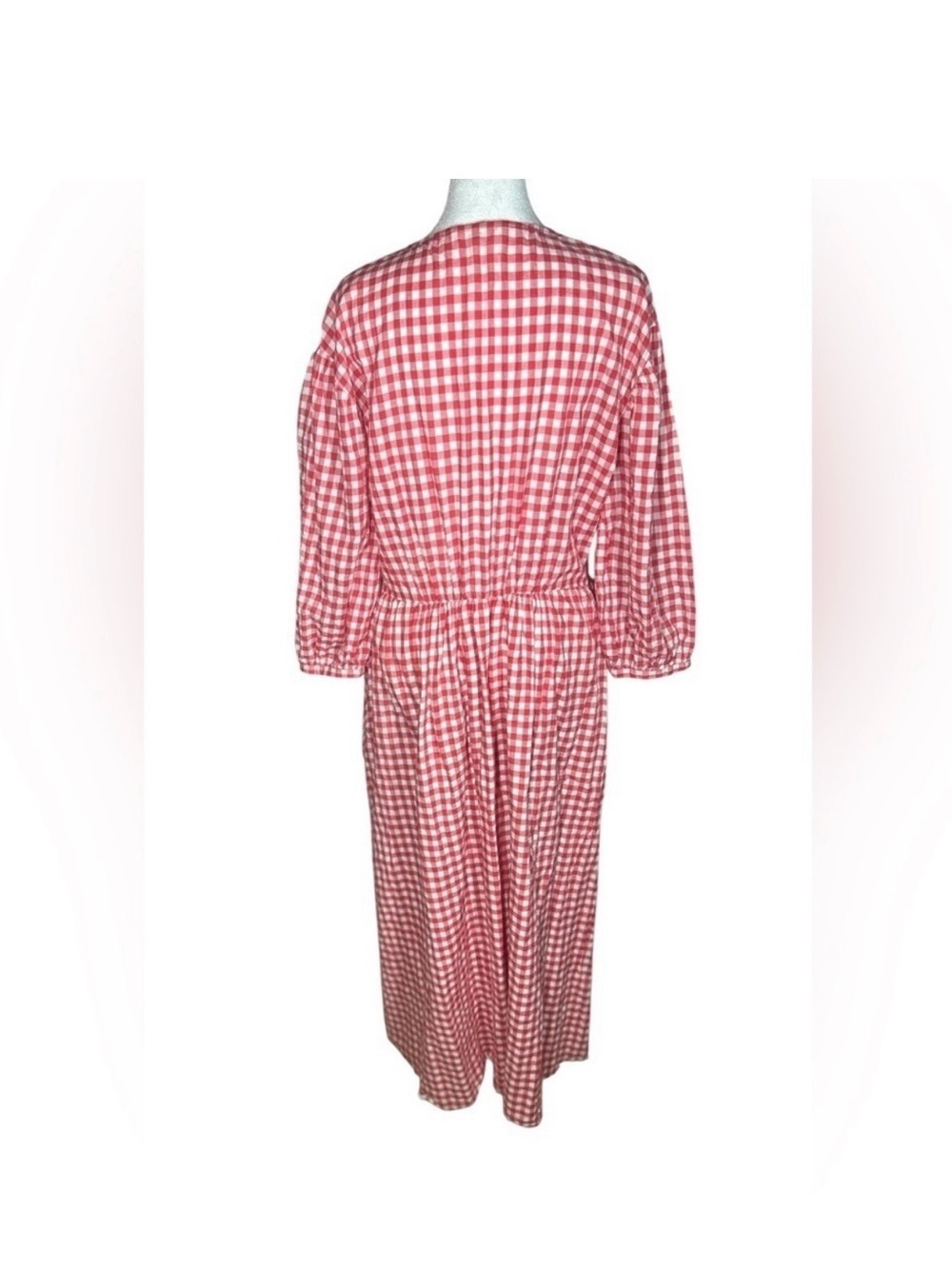 Sula Red White Gingham Cotton Maxi Dress Oversized Lagenlook Prairie Size XS - Picture 2 of 12